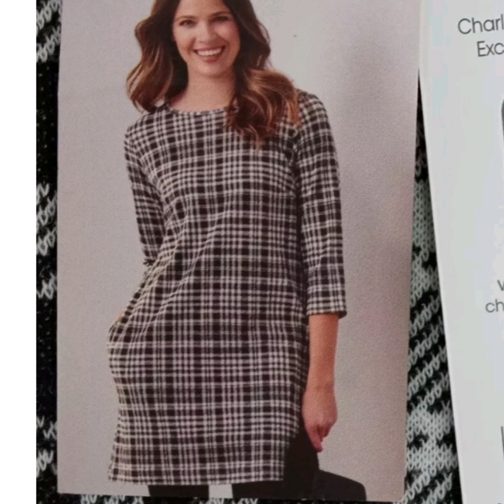 CHARLIE PAIGE Dress Women's Black White Plaid Mini Dress with Pockets Cabincore